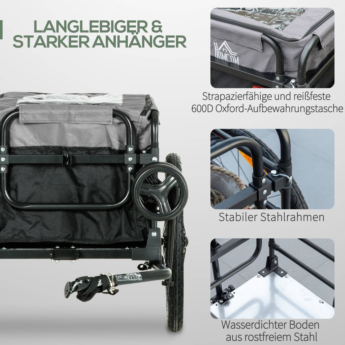 HOMCOM Fahrradanhänger grau grau B/H/L: ca. 64x130x103 cm