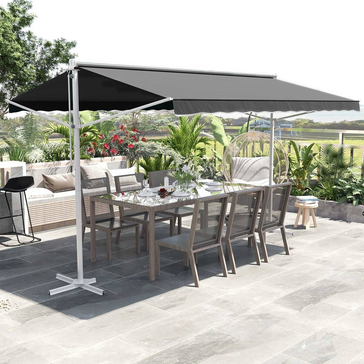 Outsunny Standmarkise mit Faltarm grau Metall B/H/L: ca. 298x255x395 cm