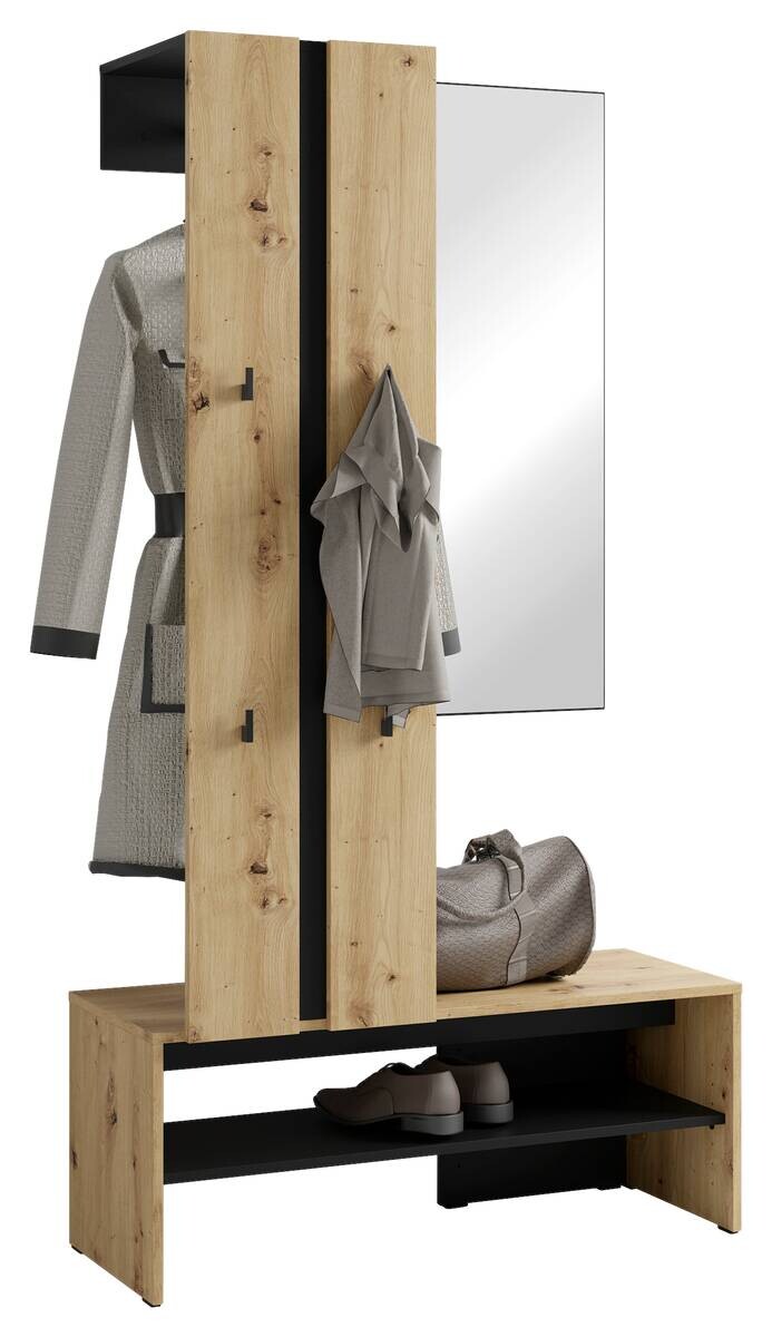 Garderobenset NANTE Eiche schwarz B/H/T: ca. 100x186x40 cm