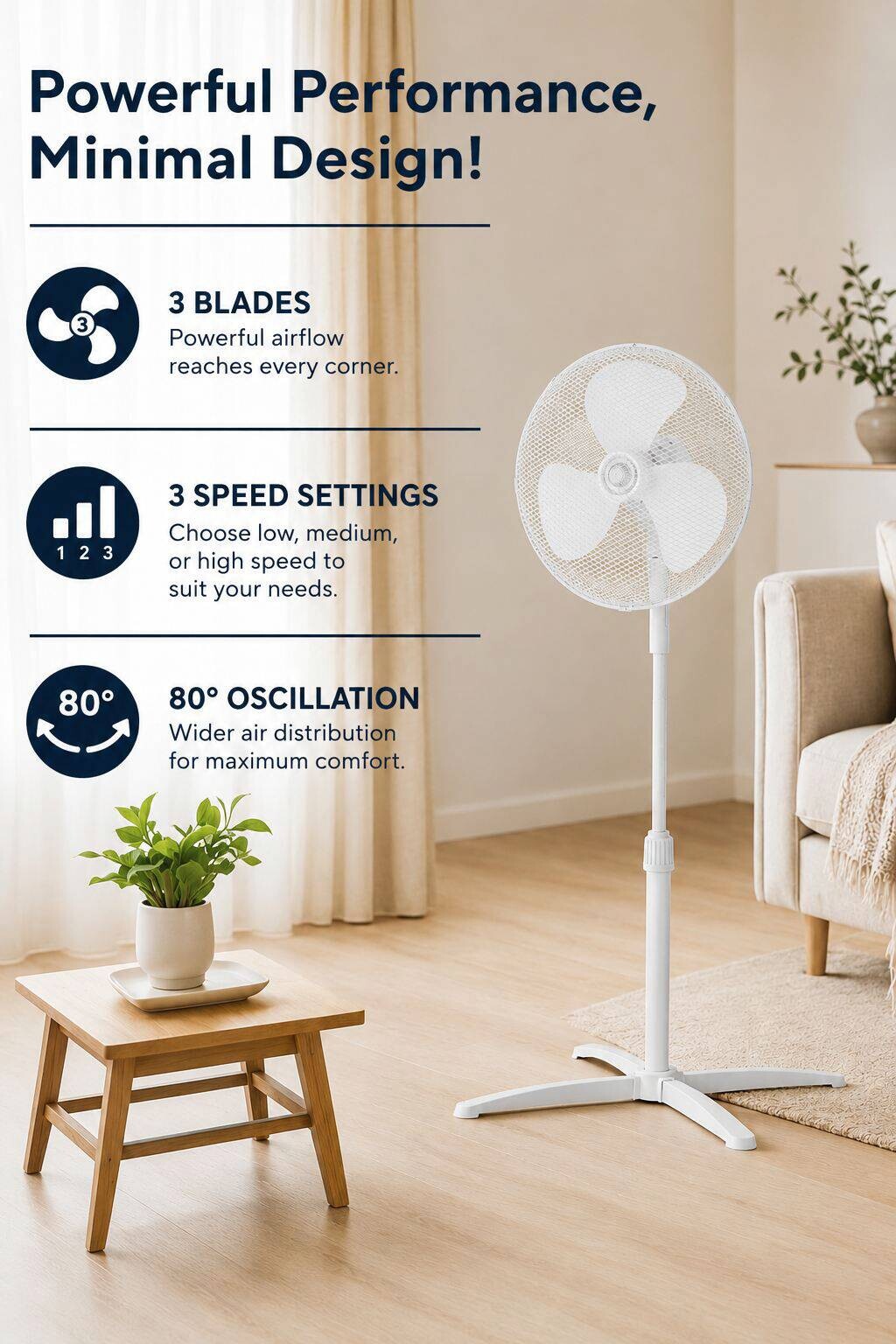 Opviq - Kumtel Standventilator weiß Kunststoff B/H/L: ca. 10,5x56,3x42,1 cm