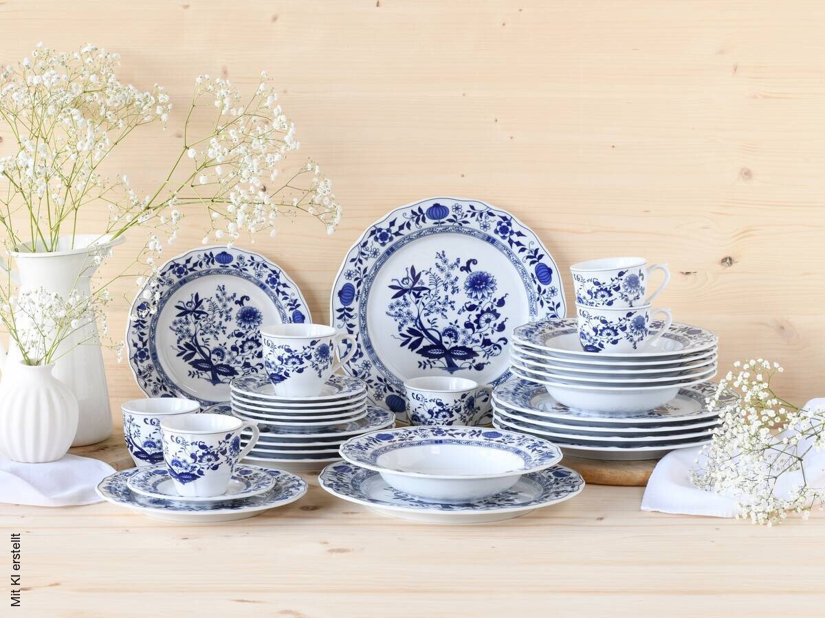 CreaTable Kombiservice Flora Zwiebelmuster weiß Porzellan 30 tlg.