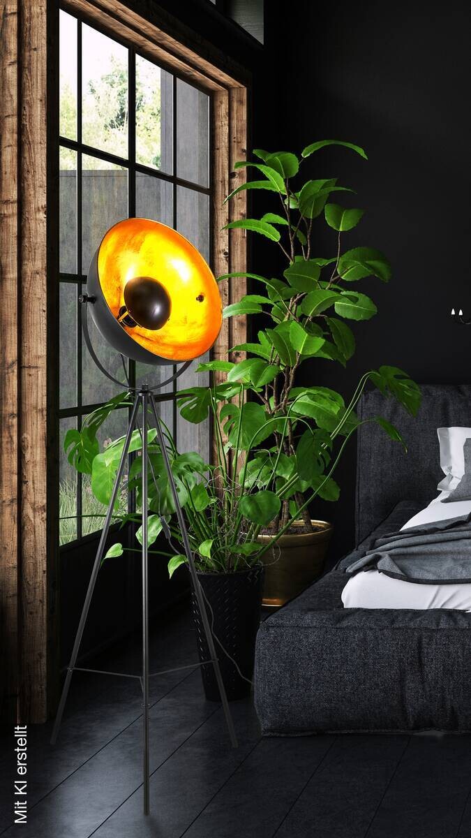 Nowa Stehlampe 45150145 schwarz gold Metall H/D: ca. 153,5x4,5 cm E27 1 Brennstellen