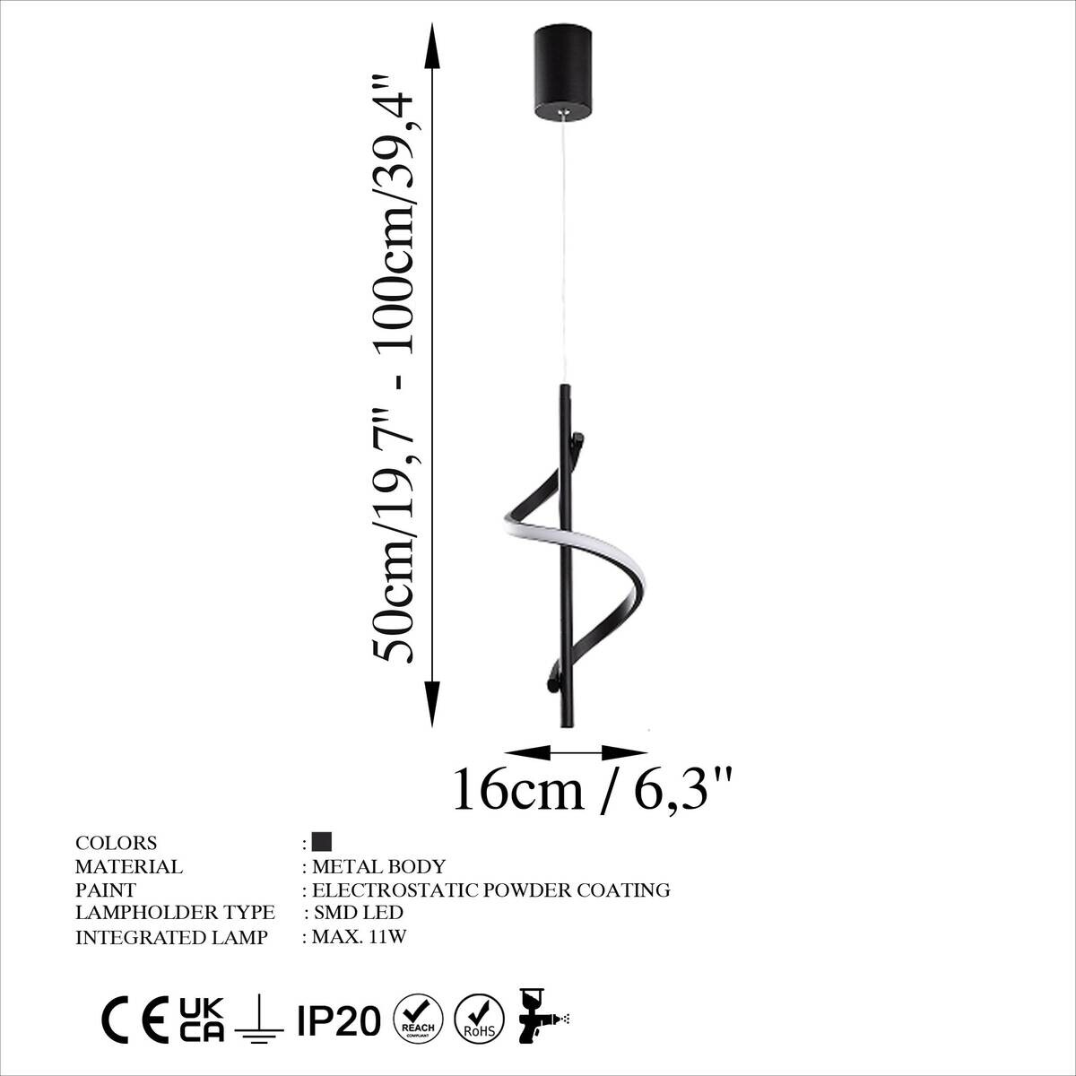 Opviq LED-Pendelleuchte schwarz B/H/T: ca. 16x100x16 cm