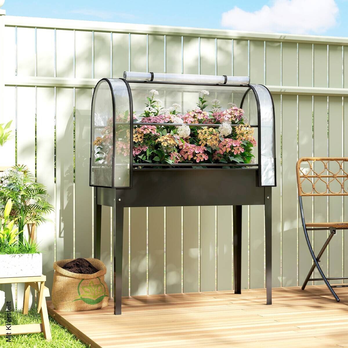 Outsunny Hochbeet mit Gewächshaus schwarz Kunststoff B/H/T/L: ca. 49x136x49x100 cm