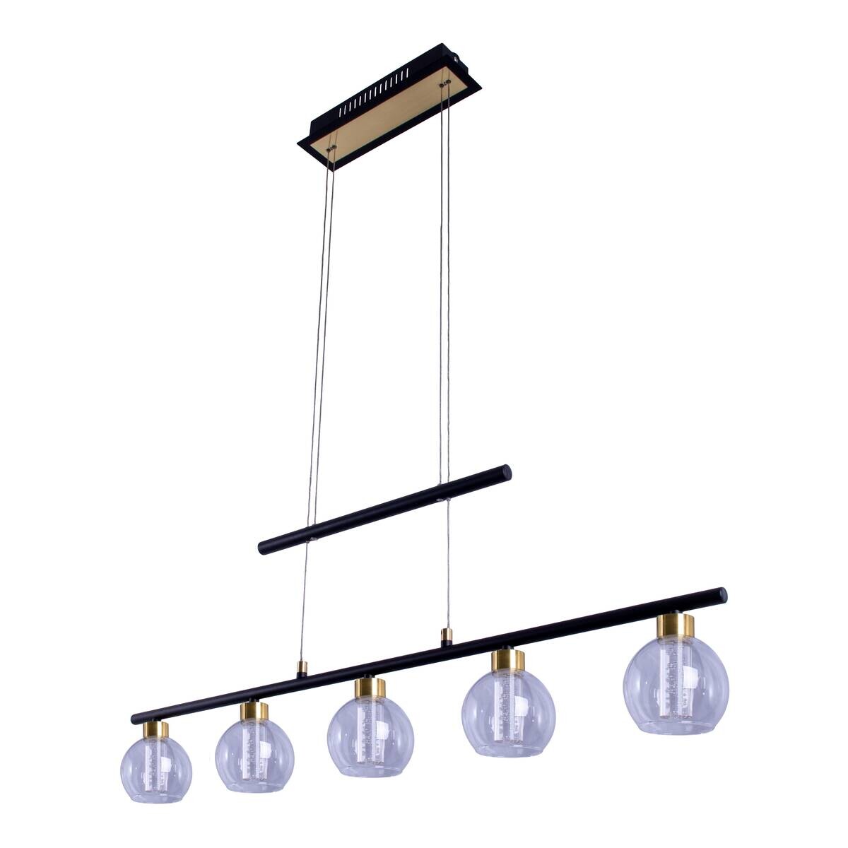 Näve Leuchten Pendelleuchte NV7093222 schwarz Glas Metall B/H/T: ca. 10x150x90 cm 5 Brennstellen