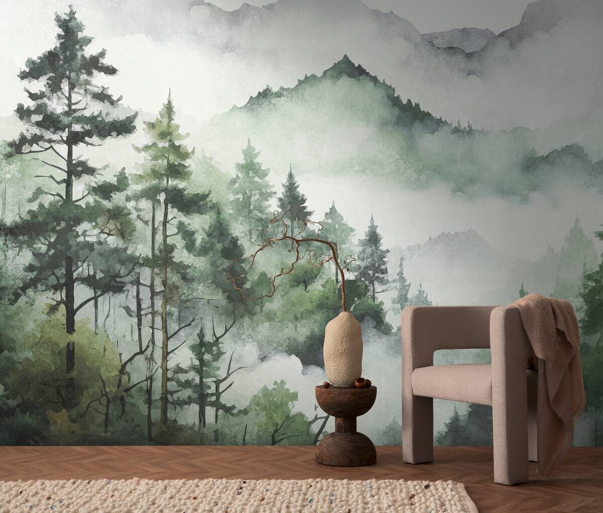 Livingwalls Fototapete Berge grün weiß grau B/L: ca. 280x371 cm