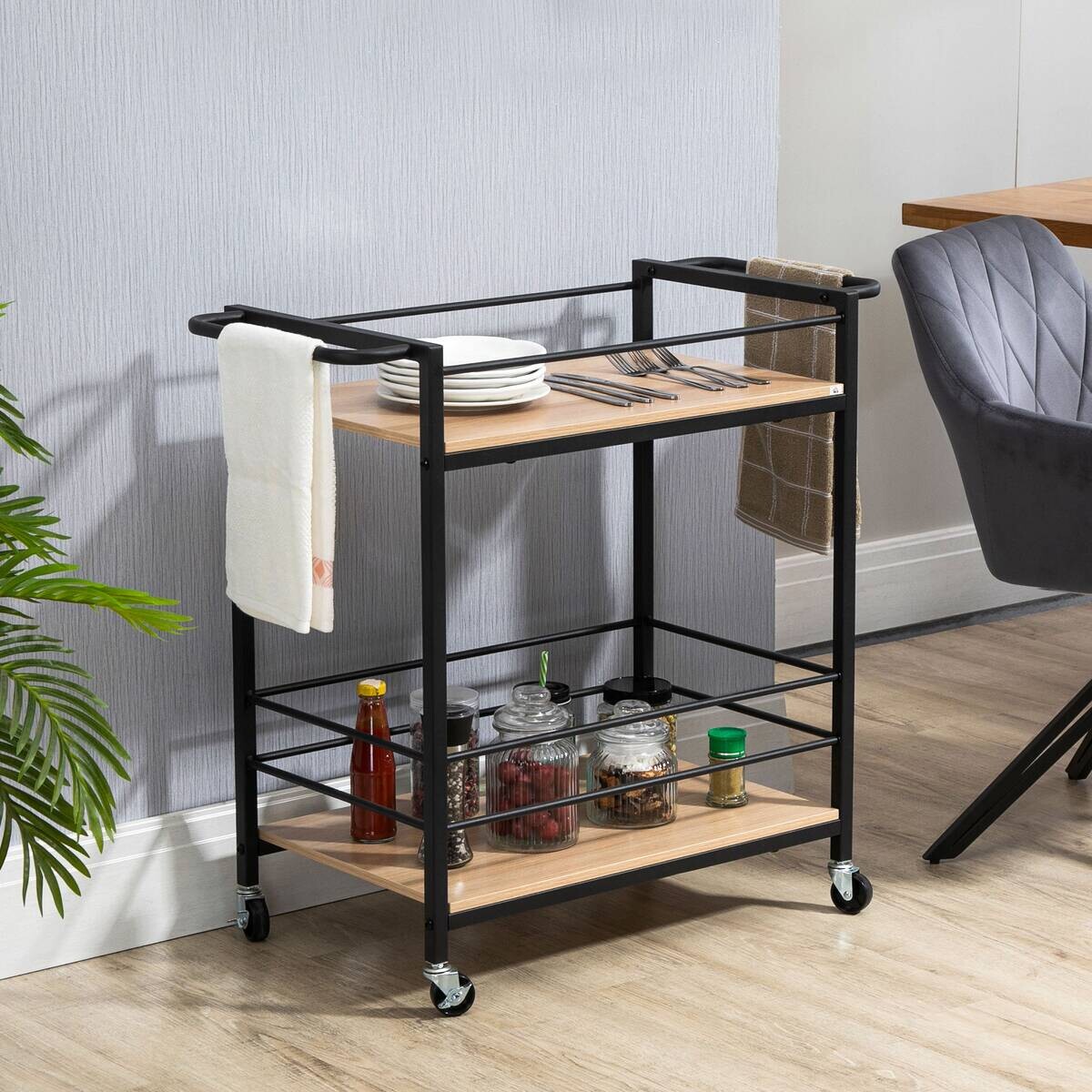 HOMCOM Küchenwagen natur Edelstahl B/H/L: ca. 40x82x75 cm