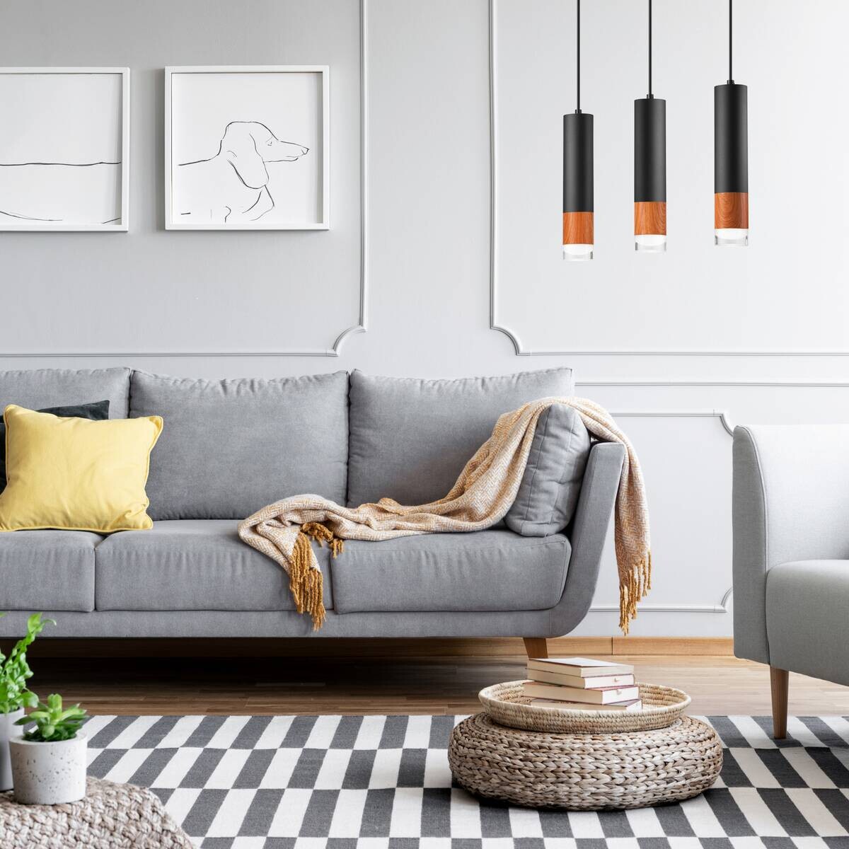 Lamkur Pendelleuchte schwarz Stahl Glas B/H/L: ca. 8x95x45 cm GU10 3 Brennstellen