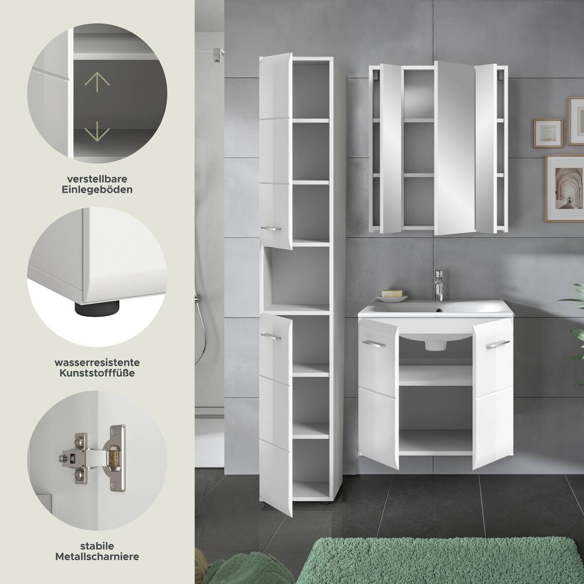 Badezimmer-Set Ice weiß weiß Hochglanz B/H/T: ca. 105x185x46 cm