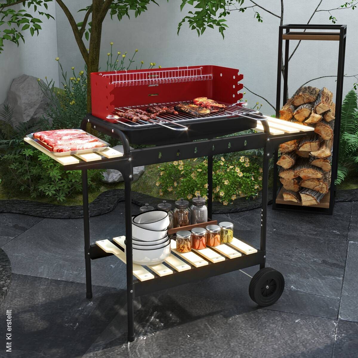 Outsunny Holzkohlegrill Metall B/H/L: ca. 47x95x103 cm