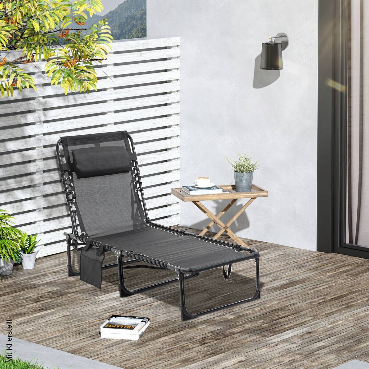 Outsunny Sonnenliege schwarz Netzstoff B/H/L: ca. 58x30x185 cm