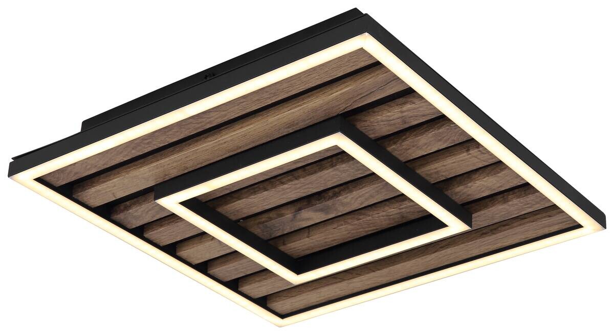 GLOBO LED-Deckenleuchte WOODY 67345D Opal mattschwarz Metall MDF Kunststoff B/H/L: ca. 30x6x30 cm 1 Brennstellen