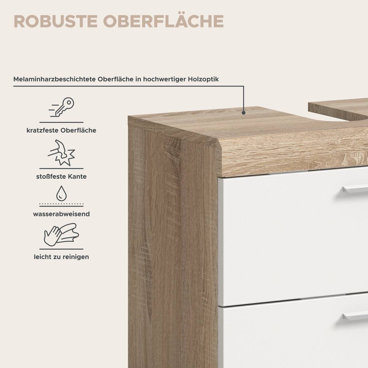 Waschbeckenunterschrank Lambada Eiche Sonoma Nachbildung weiß Hochglanz B/H/T: ca. 60x56x37 cm