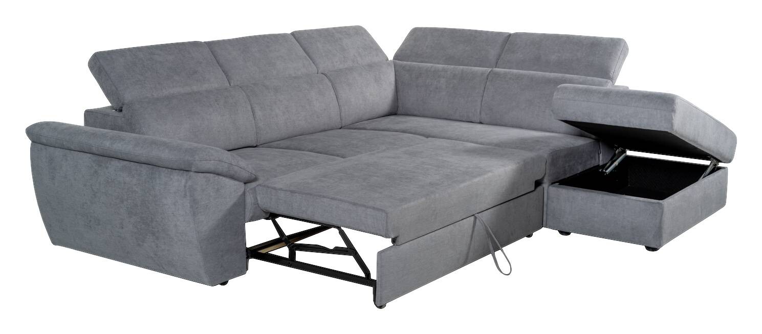 Ecksofa mit Bettfunktion und Bettkasten titanfarbig Flachgewebe B/H/T: ca. 280x108x235 cm