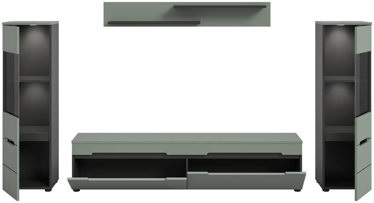 Wohnwand Canu grün basaltgrau Nachbildung B/H/T: ca. 272x141x33 cm
