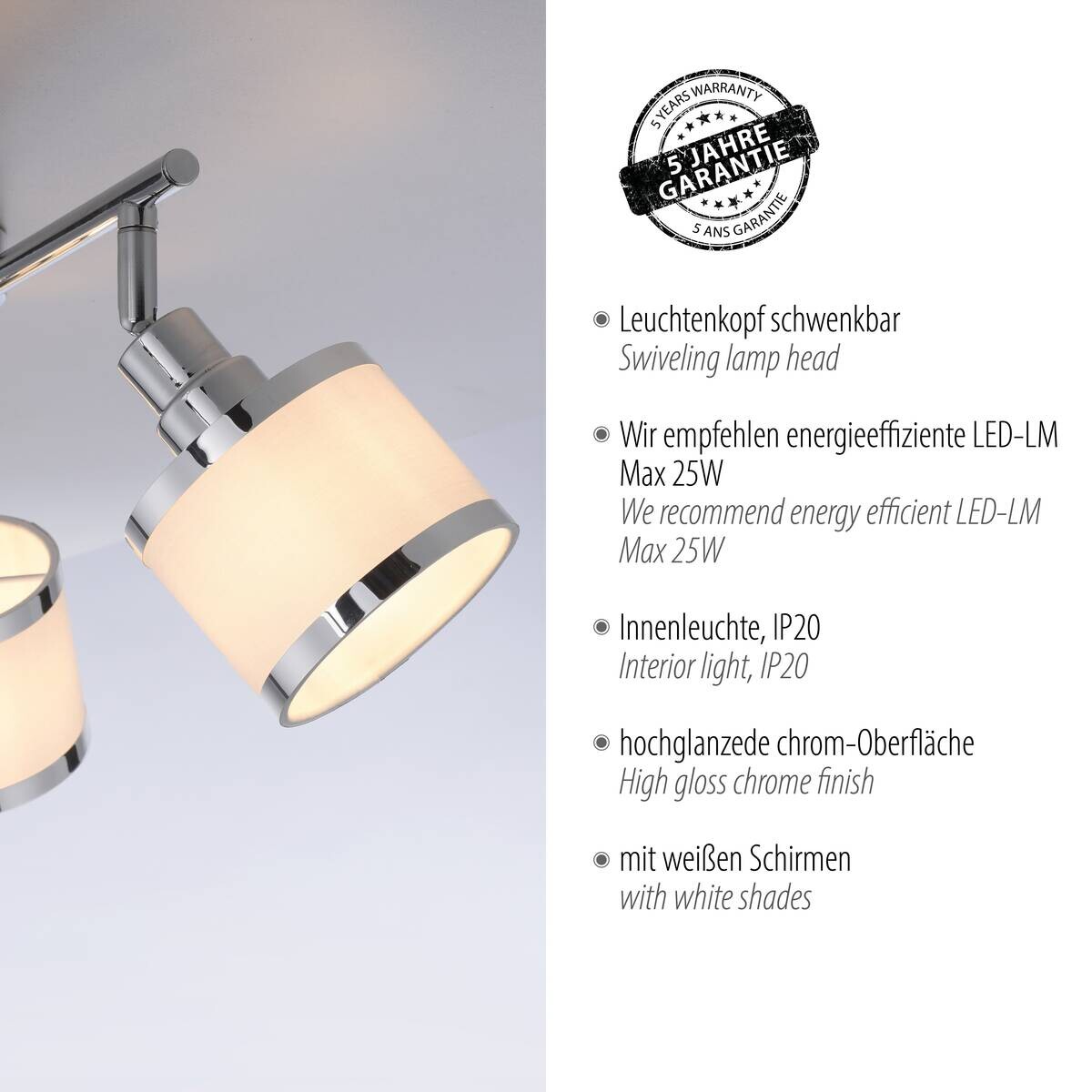 Just Light Spot Accor Chrom weiß Kunststoff B/H/L: ca. 29x22x69 cm E14 3 Brennstellen