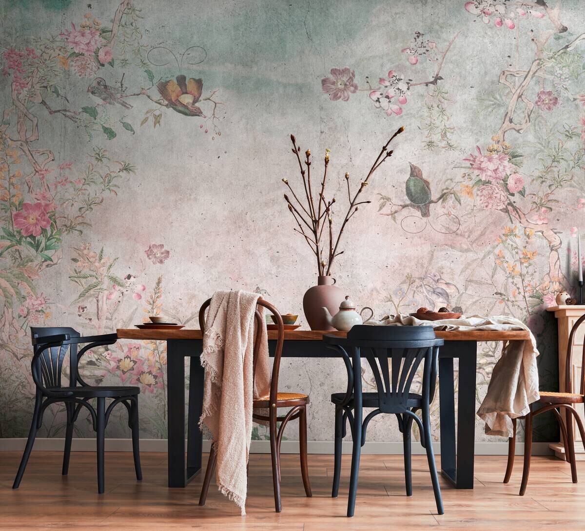 Livingwalls Fototapete Blumen bunt grau blau B/L: ca. 280x371 cm