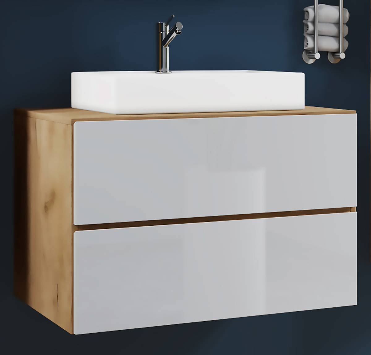 Badblock 2tlg-Lendas weiß Eiche Honig Nachbildung weiß B/H/T: ca. 80x52x52 cm