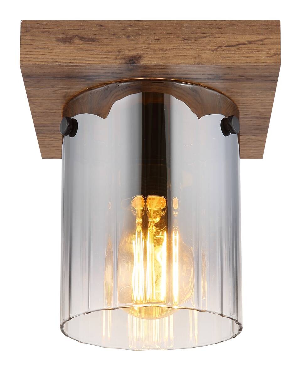 GLOBO Deckenleuchte dunkelbraun Rauch MDF Glas B/H/T: ca. 16x18x16 cm 1 Brennstellen