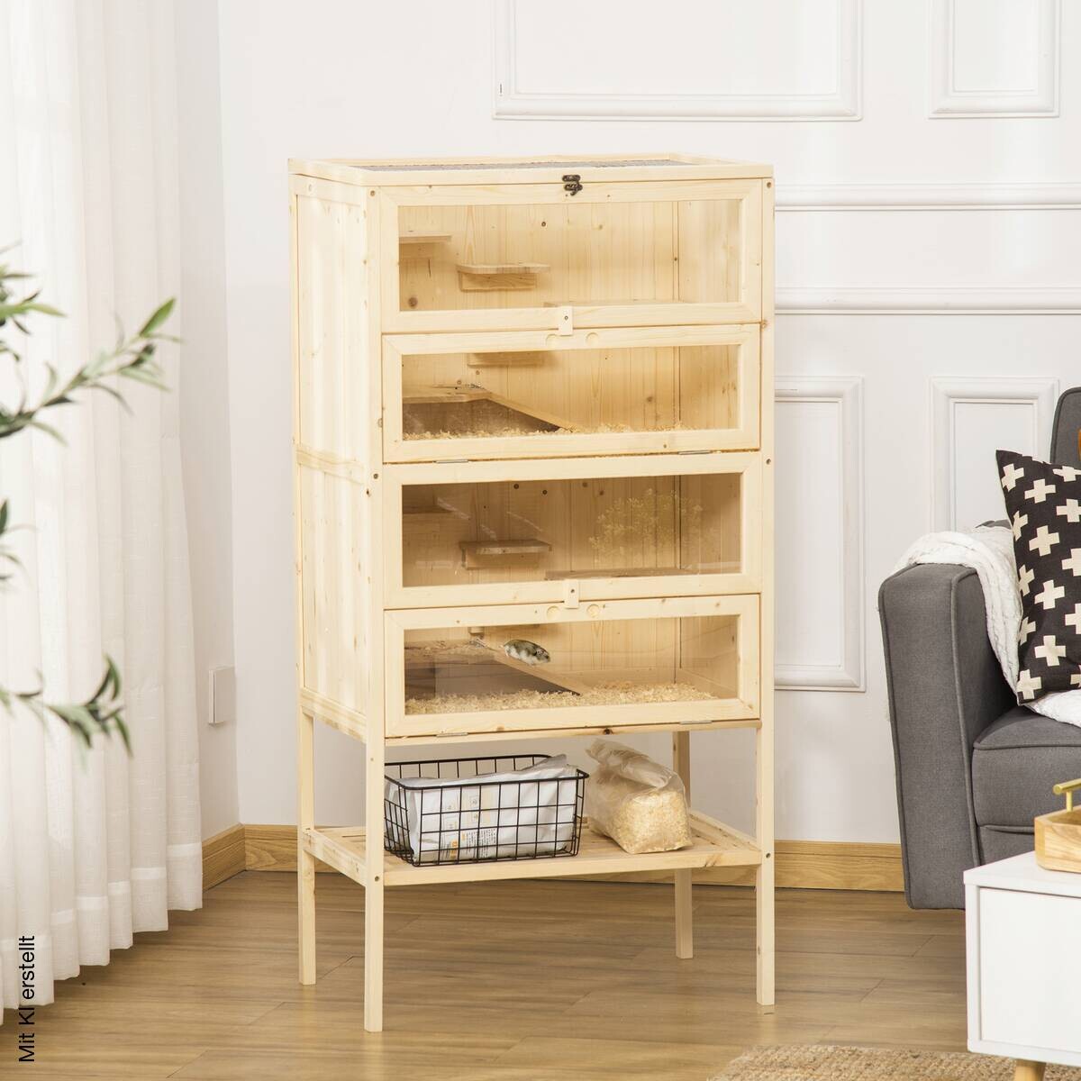 PawHut Kleintierkäfig Holzoptik Stahl B/H/L: ca. 40x120x60 cm