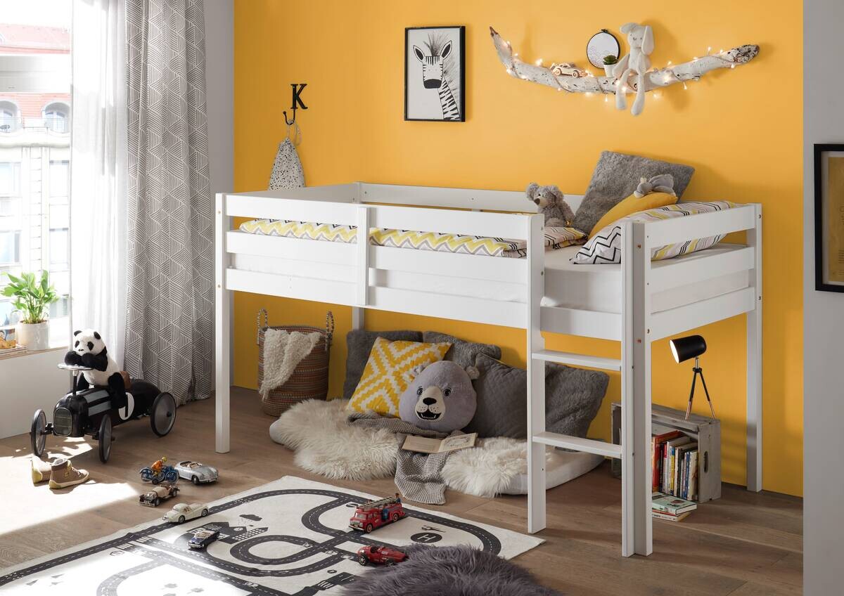 Hochbett Alvin kiefer weiß Liegefläche B/L: ca. 90x200 cm