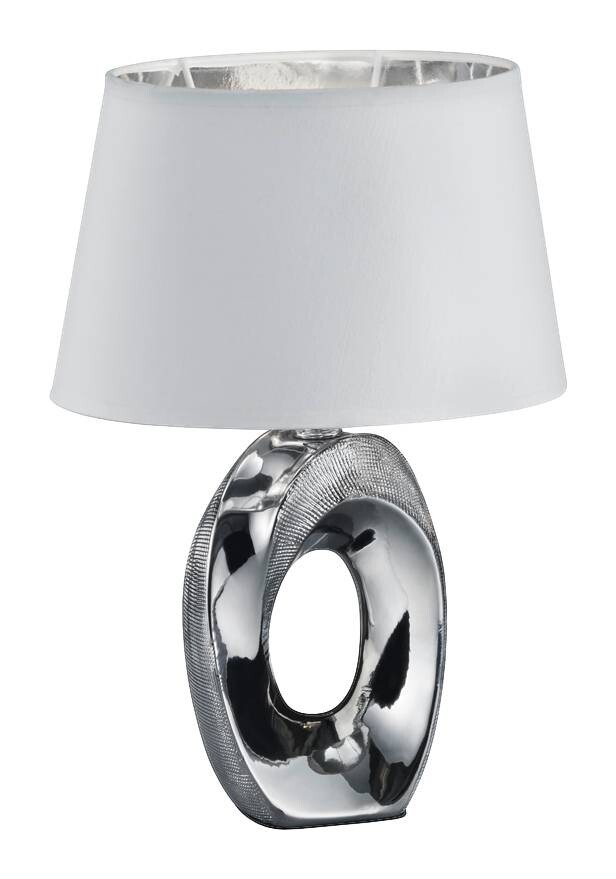 Reality Tischleuchte Taba silber weiß Keramik Stoff B/H/T: ca. 23x33x16 cm E14 1 Brennstellen