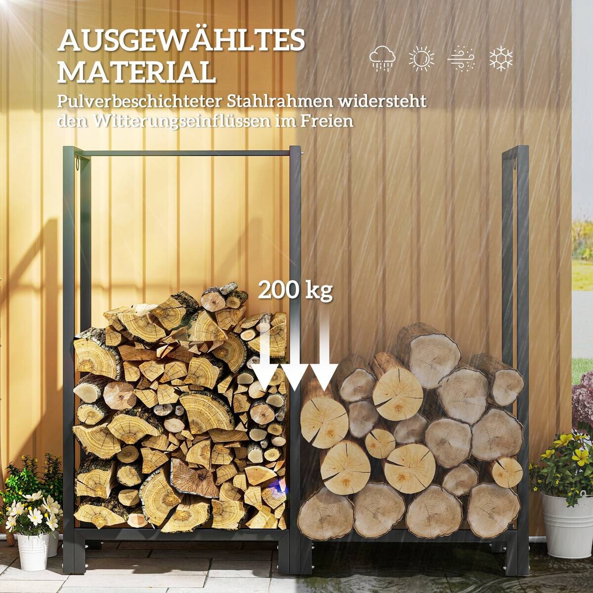 Outsunny Kaminholzregal schwarz B/H/L: ca. 32x115x123 cm