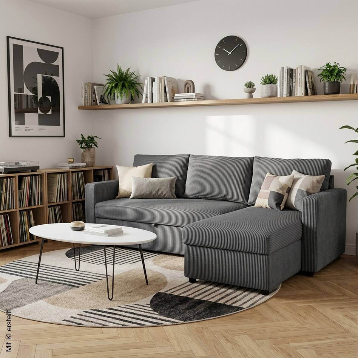 Ecksofa mit Bettfunktion und Bettkasten anthrazit Microfaser B/H/T: ca. 215x145x82 cm