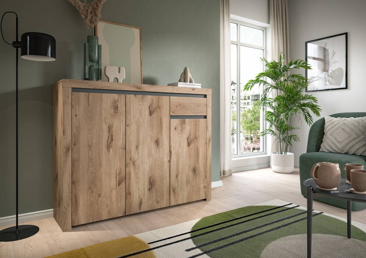 Kommode Woody Nox Oak Nachbildung anthrazit B/H/T: ca. 131x105x37 cm