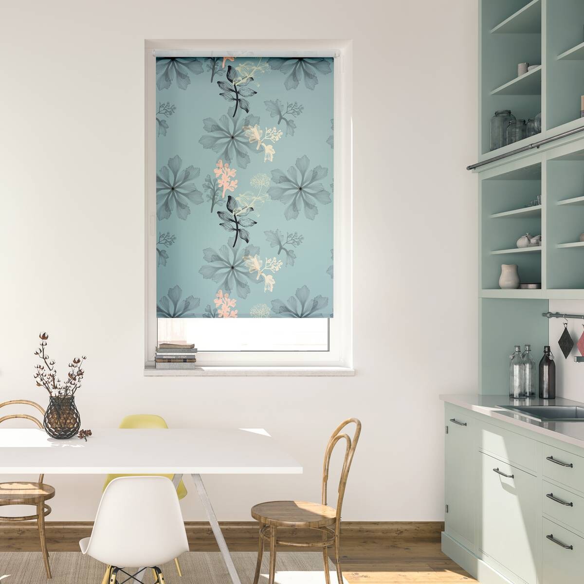 LICHTBLICK Rollo Aqua Floral blau B/L: ca. 100x150 cm