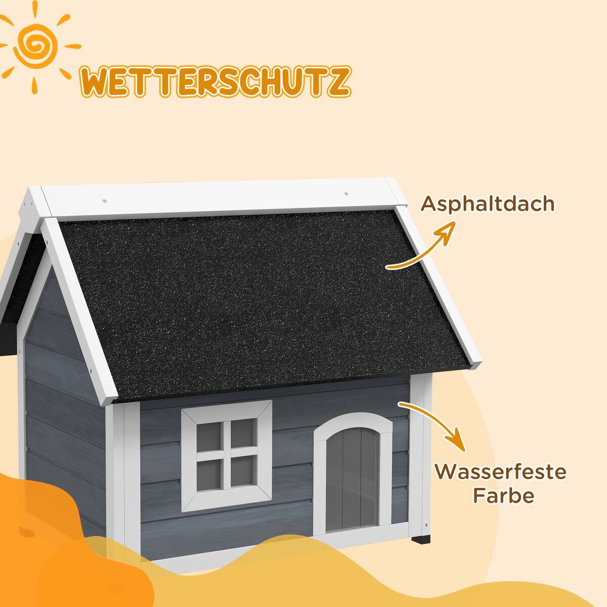 PawHut Katzenhaus grau Holz B/H/L: ca. 57,5x68x77 cm