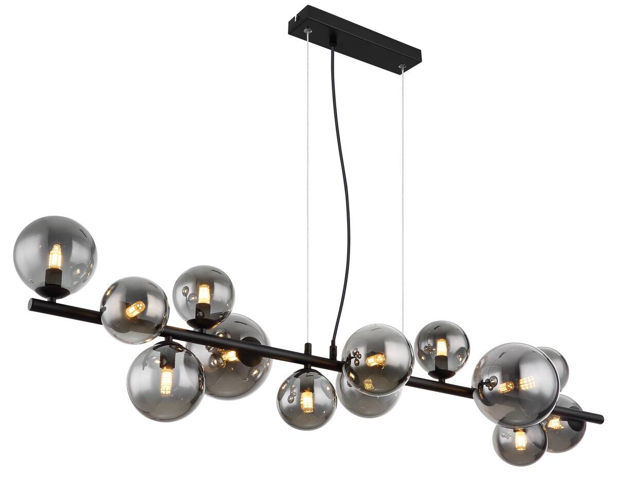 GLOBO Pendelleuchte Riha schwarz Rauch Metall Glas B/H/T: ca. 120x120x34,5 cm 13 Brennstellen