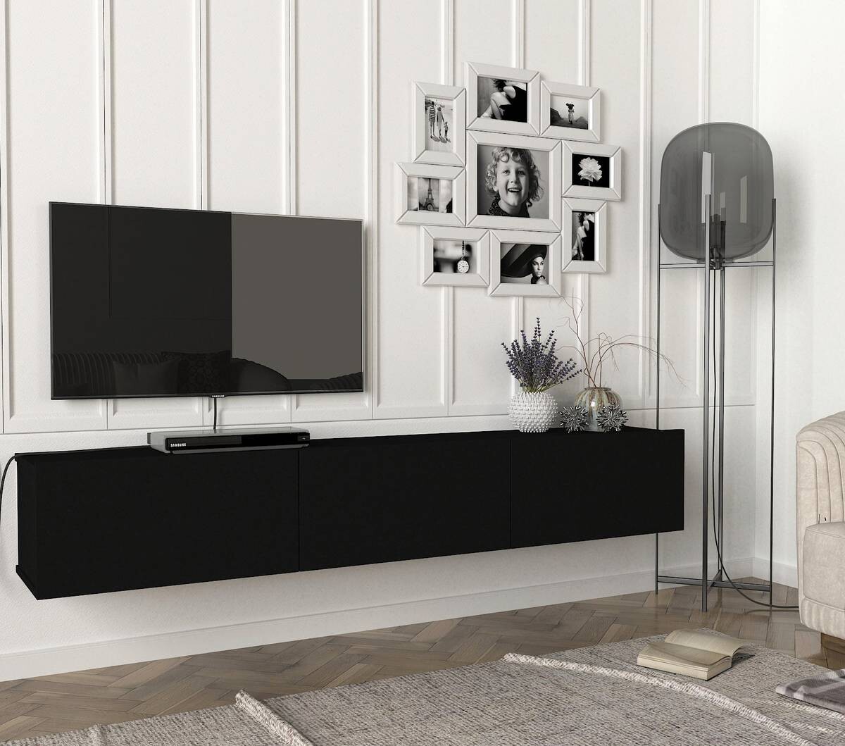 TV-Lowboard Damla schwarz B/H/T: ca. 180x29,5x29,5 cm