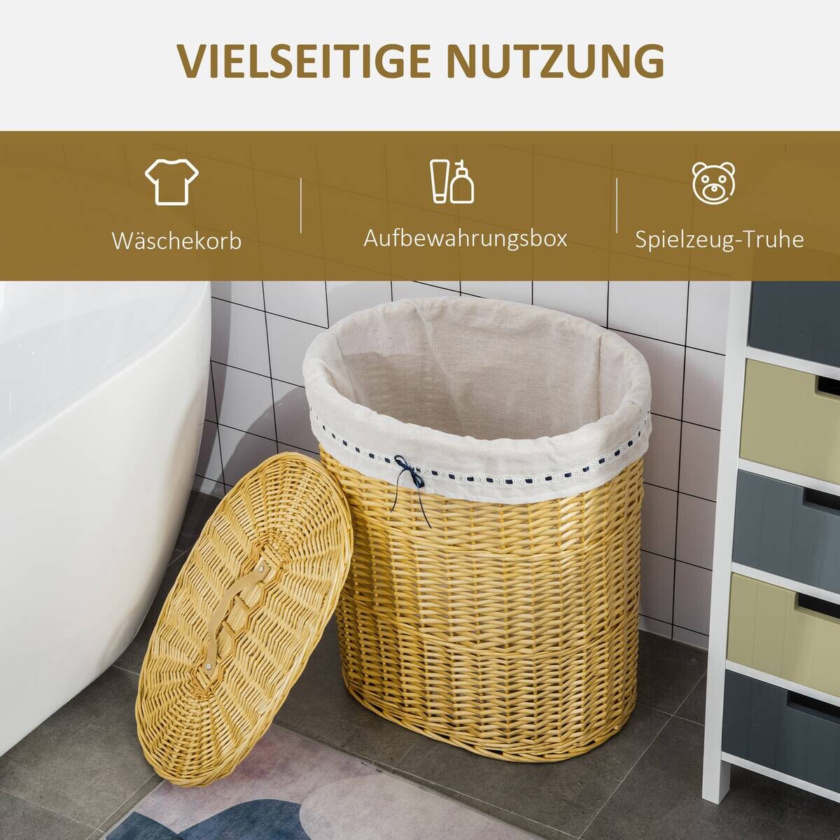 HOMCOM Wäschekorb natur Edelstahl B/H/L: ca. 38x51x57 cm