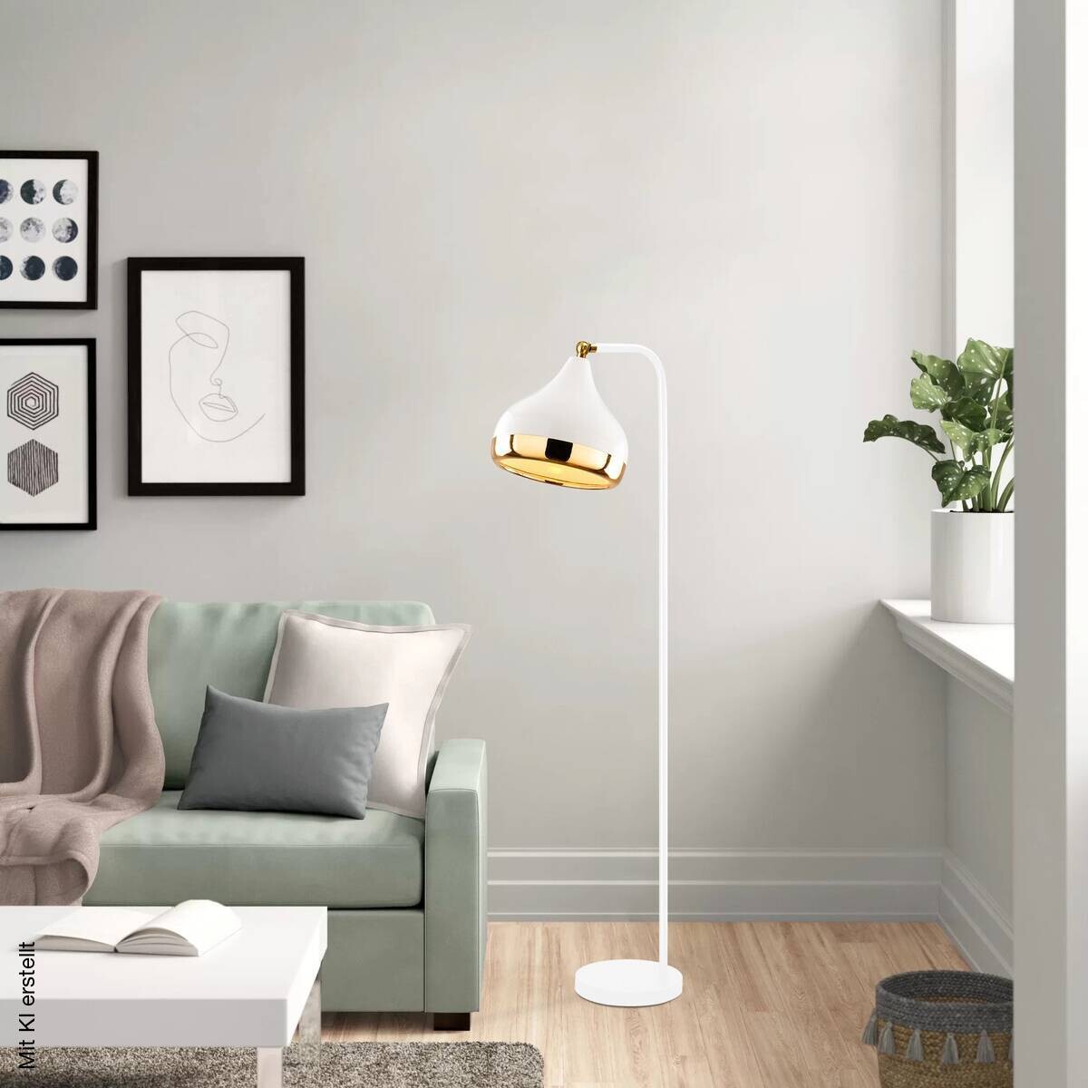 Opviq Stehlampe Yildo weiß gold Metall B/H/L: ca. 17x120x30 cm E27 1 Brennstellen