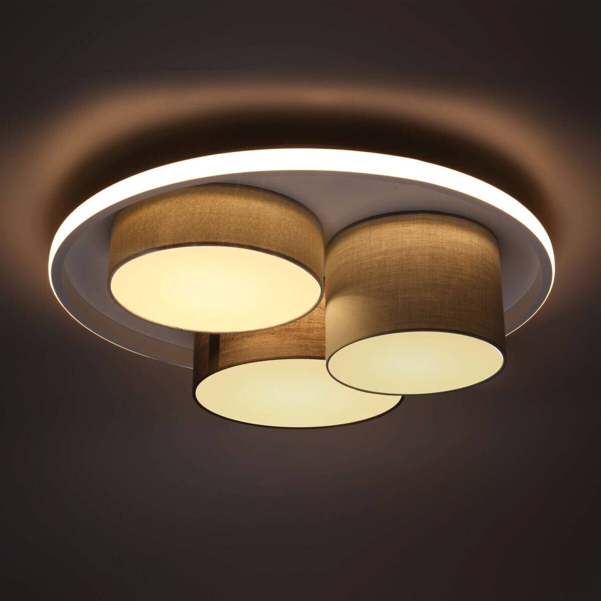 Näve Leuchten Deckenleuchte 1383716 grau Metall Kunststoff Textil B/H/T: ca. 49x15,5x49 cm null 3 Brennstellen