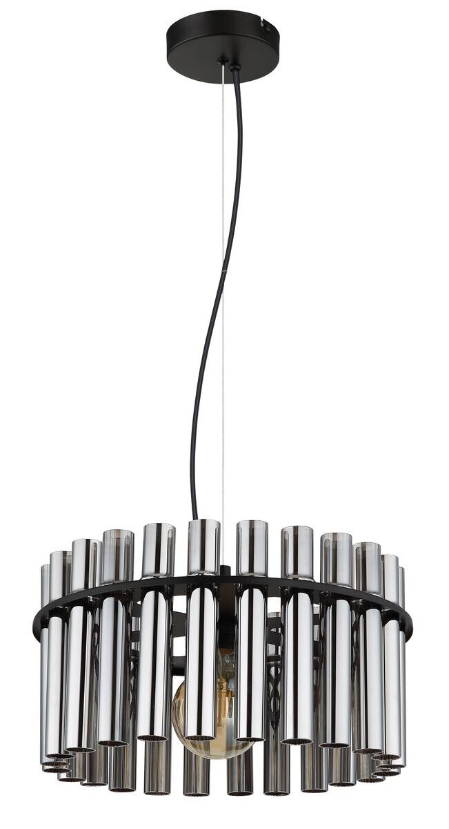 GLOBO Pendelleuchte Rauch schwarz Metall Glas PVC H/D: ca. 120x38 cm E27 1 Brennstellen