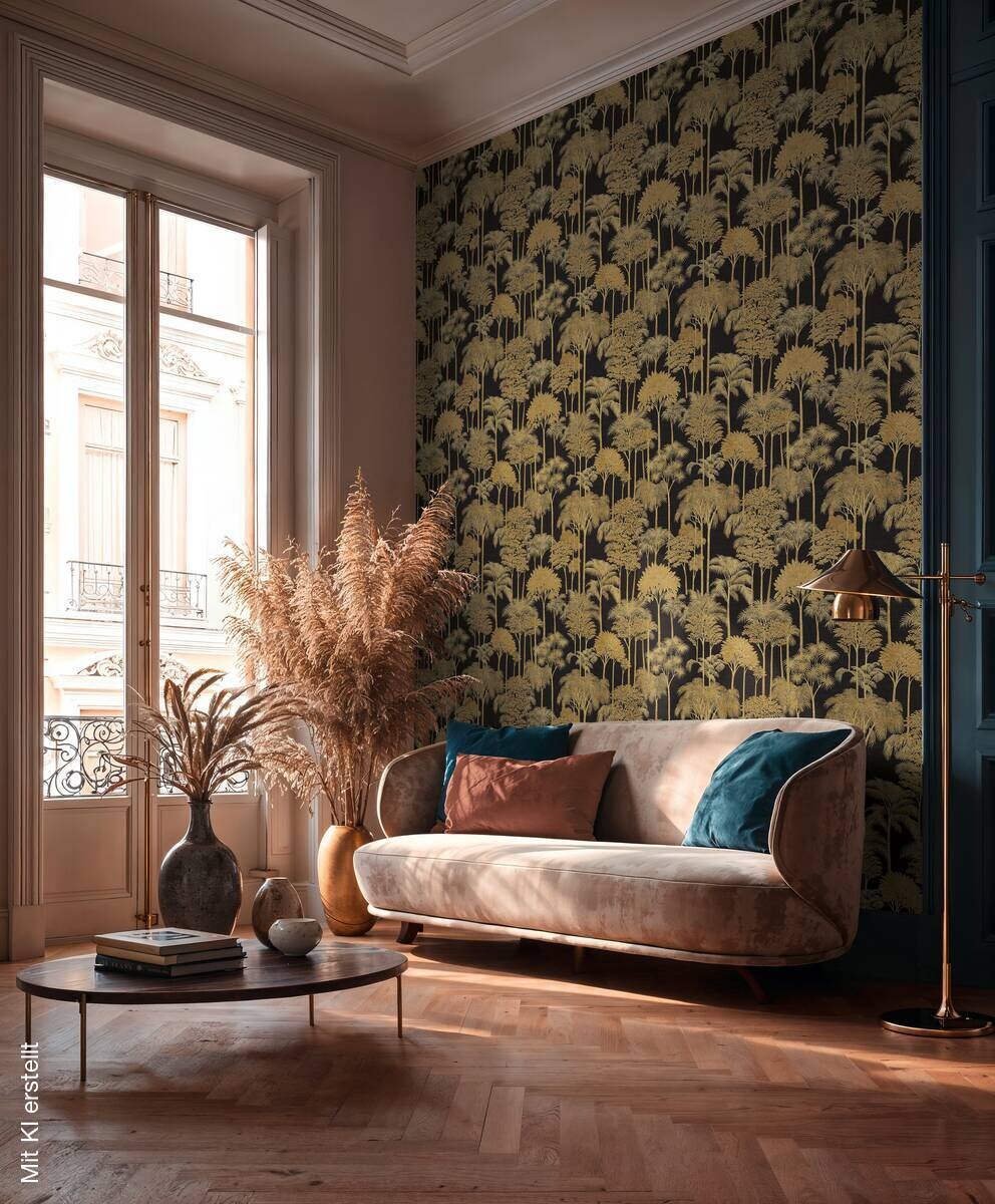 Vliestapete Dschungel gold schwarz B/L: ca. 53x1005 cm