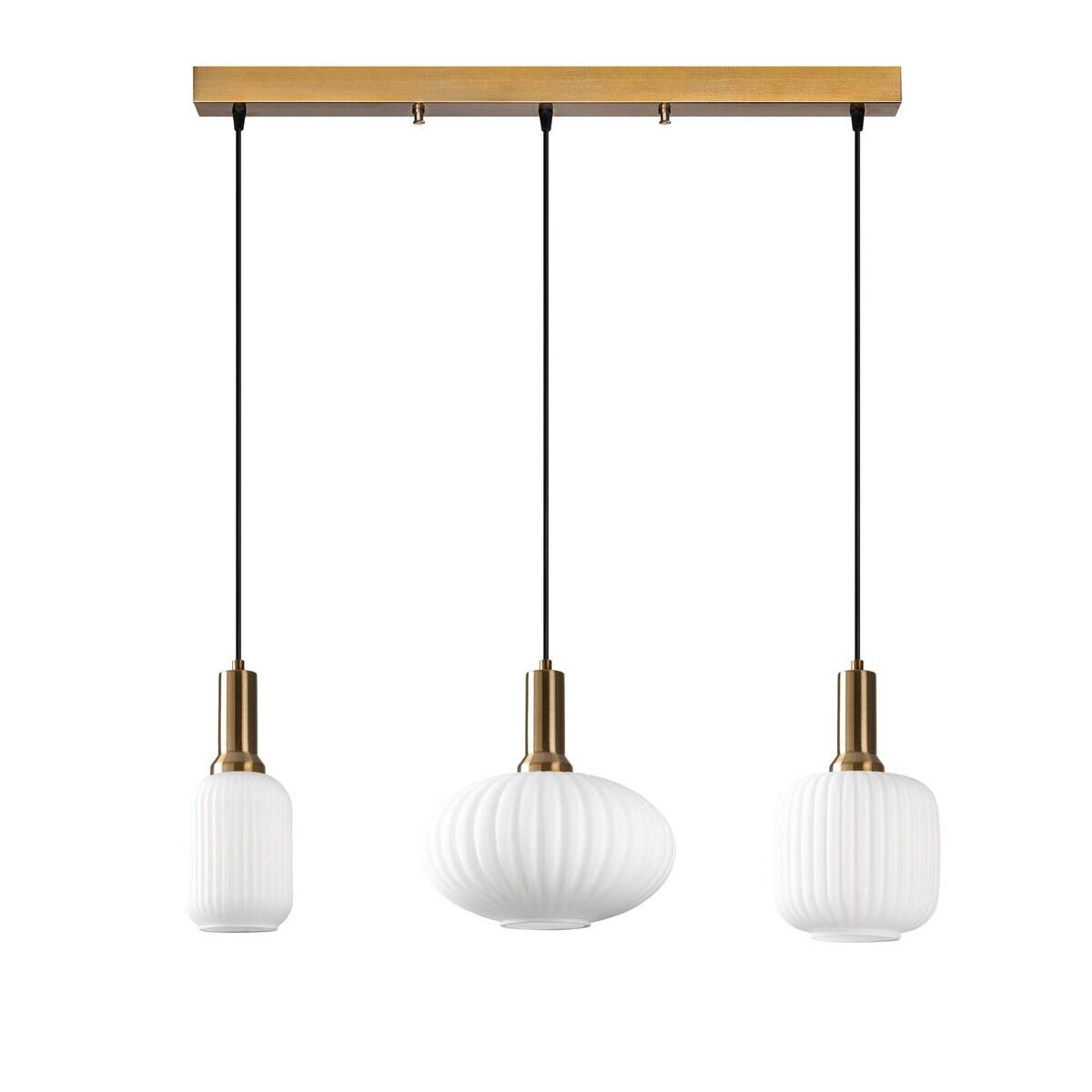 Pendelleuchte gold Metall Glas B/H/T/L: ca. 30x130x30x87 cm E27 3 Brennstellen