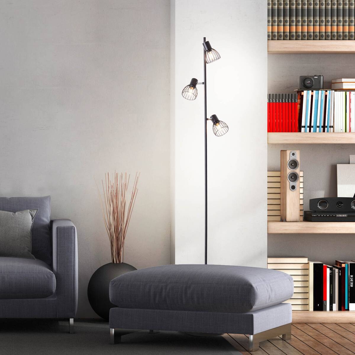 Brilliant Stehleuchte Blacky 93085/06 mattschwarz Metall B/H/T: ca. 28x162x26 cm E14 3 Brennstellen