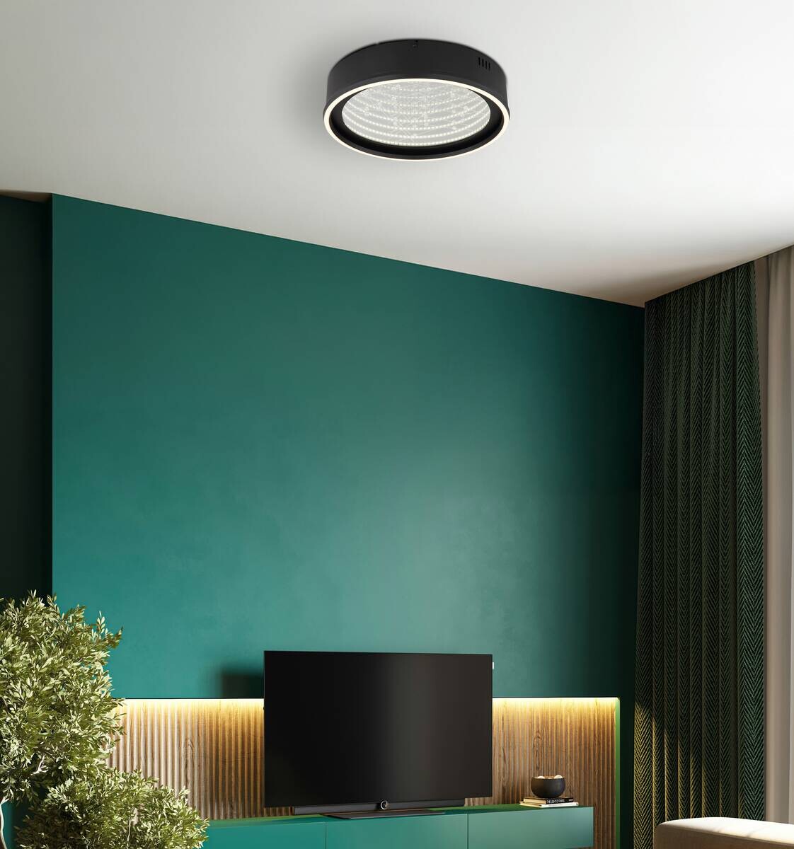 GLOBO Deckenleuchte Opal schwarz klar Kunststoff Aluminium Glas H/D: ca. 8,5x40 cm 1 Brennstellen