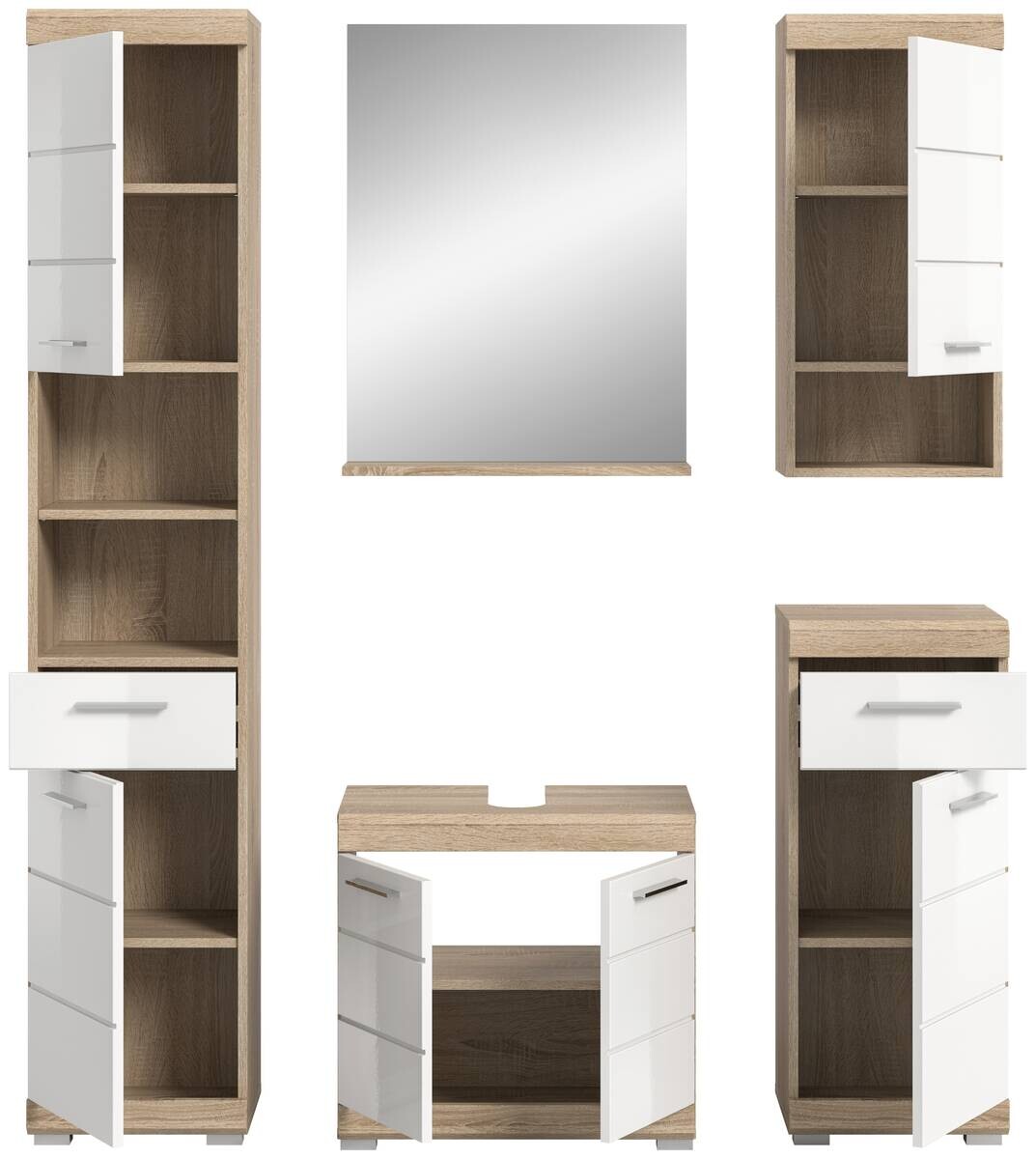 Badezimmer-Set Lambada Eiche Sonoma Nachbildung weiß Hochglanz B/H/T: ca. 164x191x34 cm