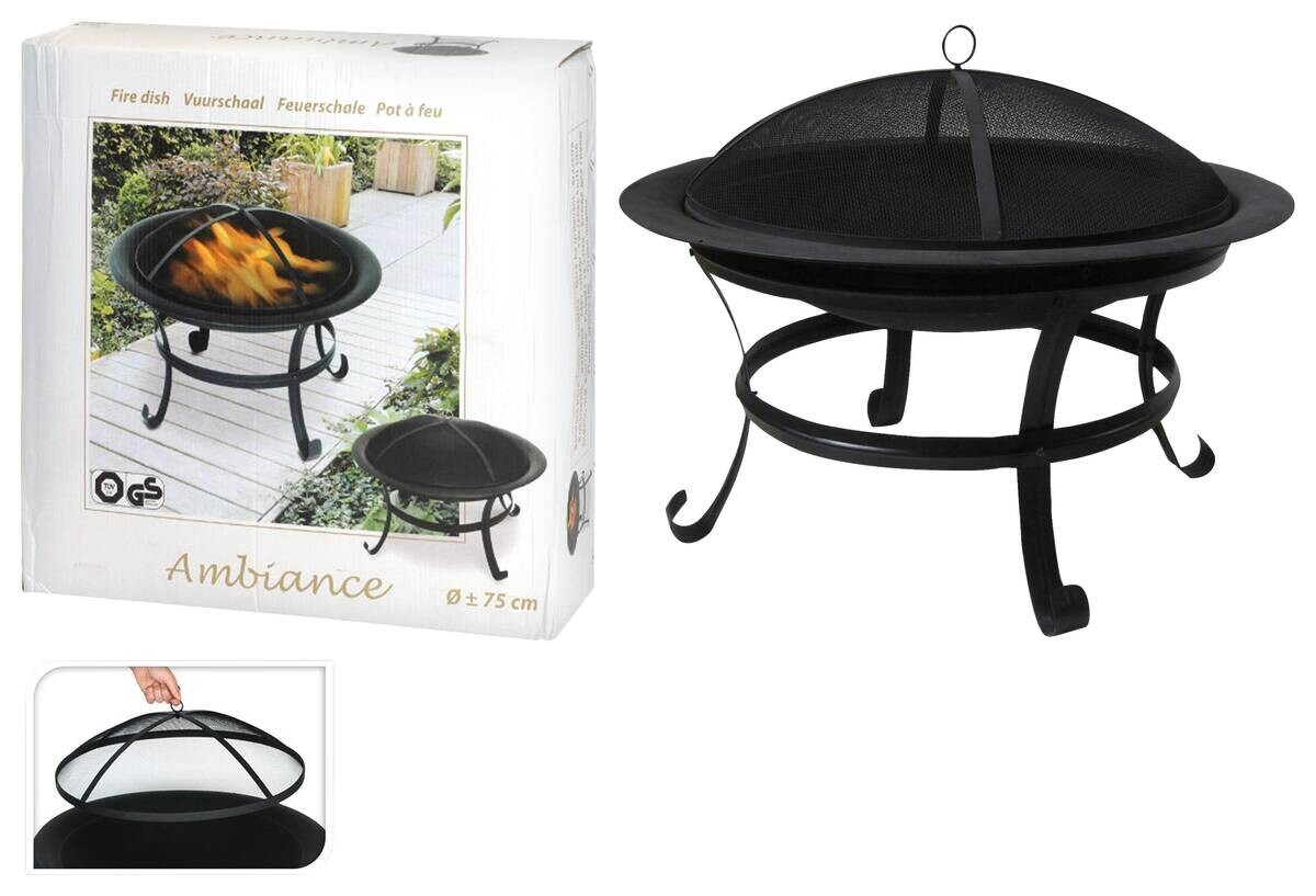 Feuerschale schwarz Eisen B/H/L: ca. 77x17,5x76,5 cm