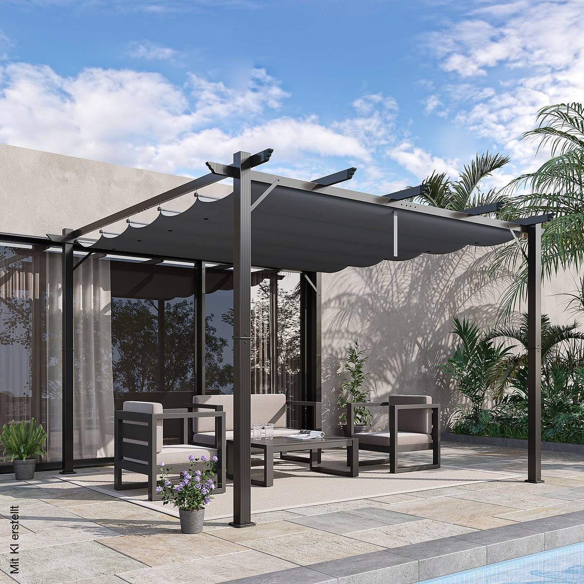 Outsunny Pergola mit Schiebedach grau Aluminium B/H/L: ca. 300x223x300 cm