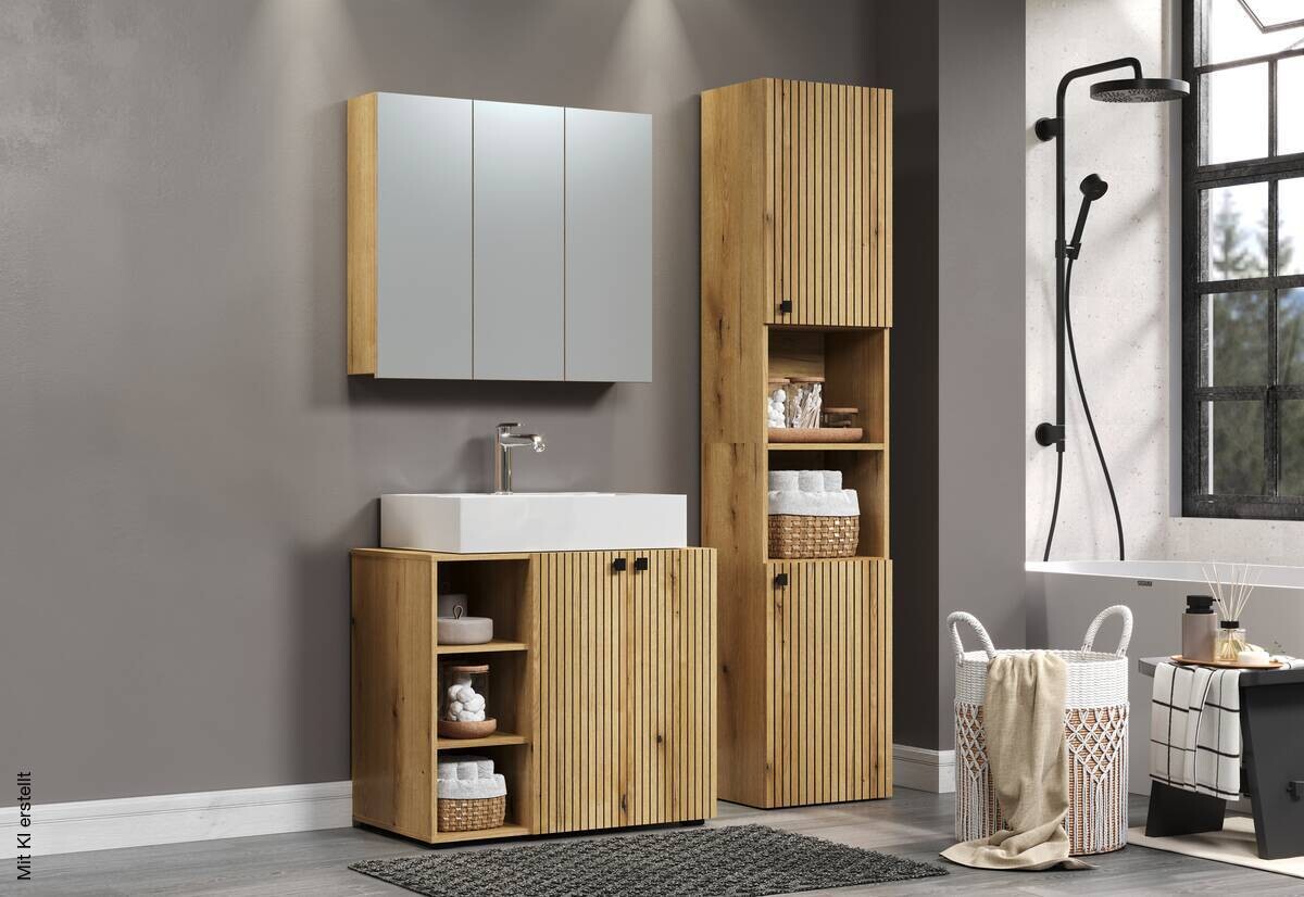 Waschbeckenunterschrank Pure Bliss Eiche Evoke Oak Nachbildung schwarz B/H/T: ca. 80x64x42 cm