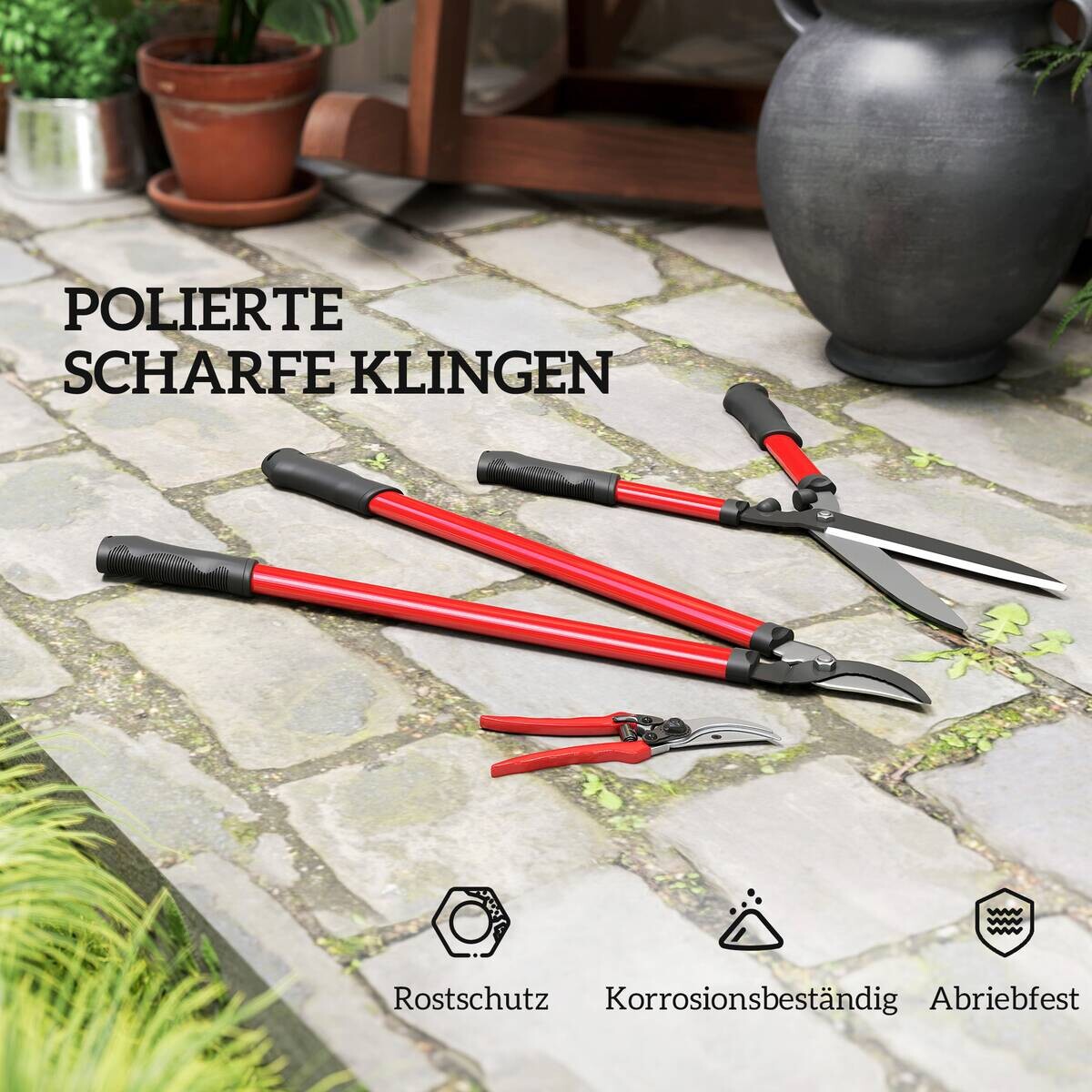 Outsunny Gartenwerkzeug-Set rot Kunststoff B/H/L: ca. 20x2,4x65 cm