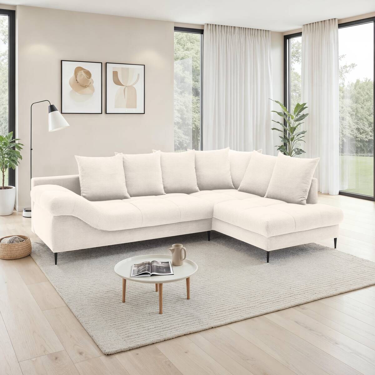 Ecksofa mit Bettfunktion und Bettkasten natur Polyester B/H/T: ca. 191x92x106 cm