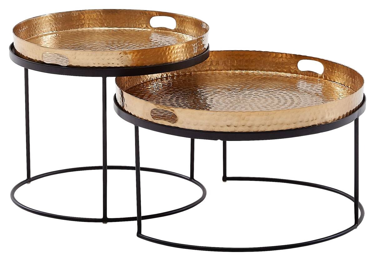 Couchtisch 2er-Set. schwarz gold B/H/T: ca. 56x33x56 cm