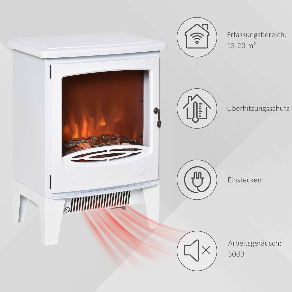 HOMCOM Elektro-Kamin weiß Metall Kunststoff Glas B/H/T: ca. 39x54,8x26 cm ca. 1800 W
