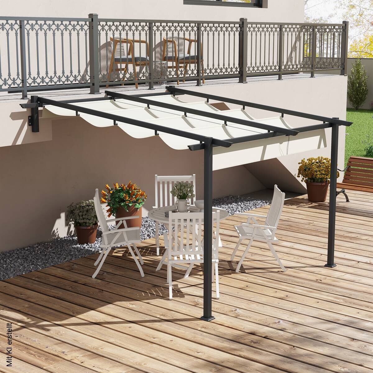 Outsunny Pergola cremeweiß Polyester B/H/L: ca. 297x230x297 cm